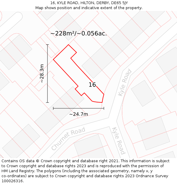 16, KYLE ROAD, HILTON, DERBY, DE65 5JY: Plot and title map