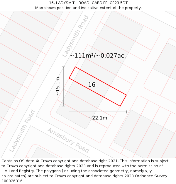 16, LADYSMITH ROAD, CARDIFF, CF23 5DT: Plot and title map