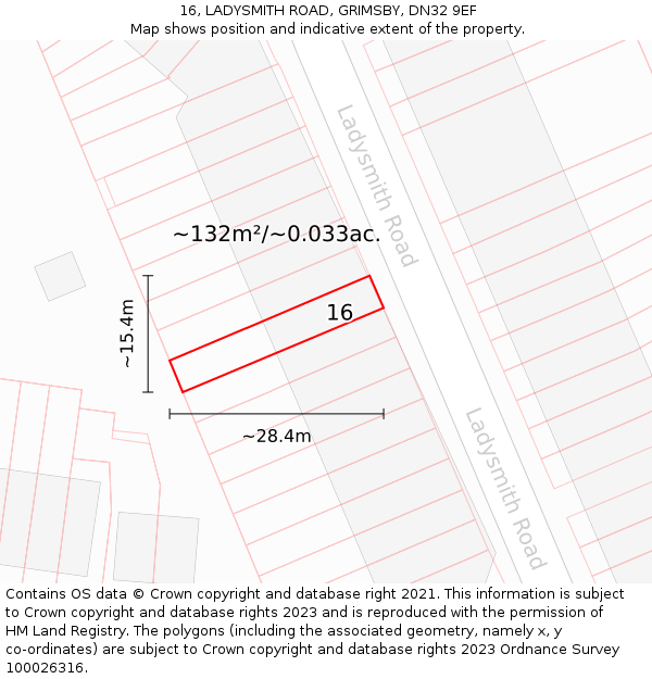 16, LADYSMITH ROAD, GRIMSBY, DN32 9EF: Plot and title map