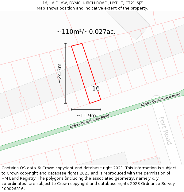16, LAIDLAW, DYMCHURCH ROAD, HYTHE, CT21 6JZ: Plot and title map