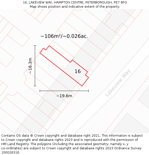 16, LAKEVIEW WAY, HAMPTON CENTRE, PETERBOROUGH, PE7 8FG: Plot and title map