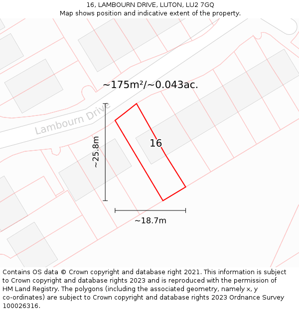 16, LAMBOURN DRIVE, LUTON, LU2 7GQ: Plot and title map
