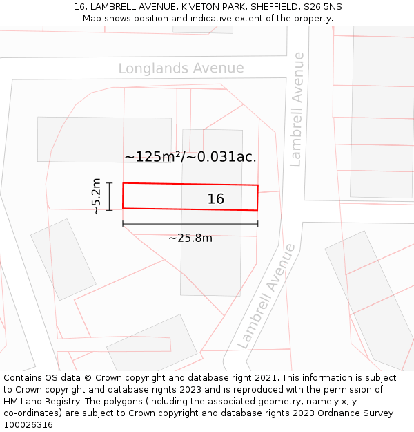 16, LAMBRELL AVENUE, KIVETON PARK, SHEFFIELD, S26 5NS: Plot and title map