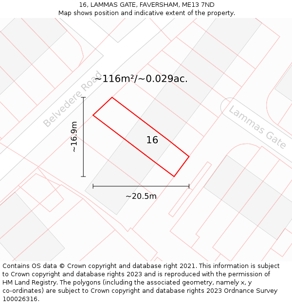 16, LAMMAS GATE, FAVERSHAM, ME13 7ND: Plot and title map