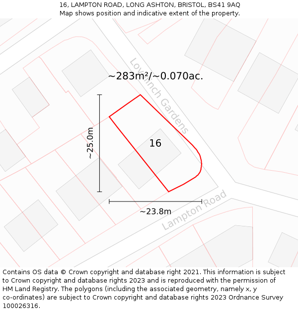 16, LAMPTON ROAD, LONG ASHTON, BRISTOL, BS41 9AQ: Plot and title map