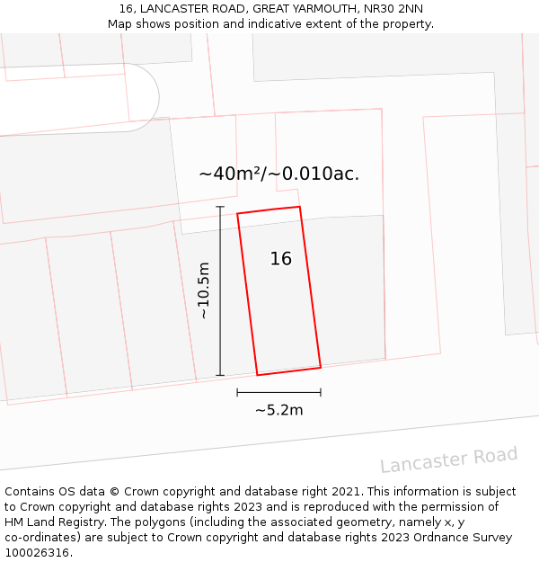 16, LANCASTER ROAD, GREAT YARMOUTH, NR30 2NN: Plot and title map