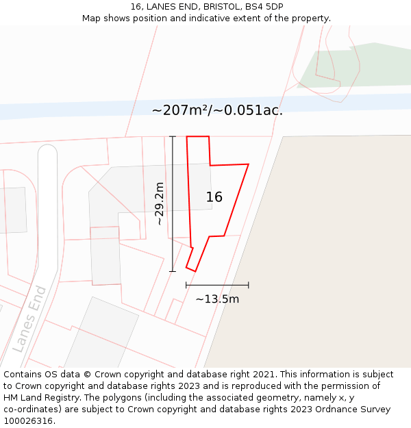 16, LANES END, BRISTOL, BS4 5DP: Plot and title map