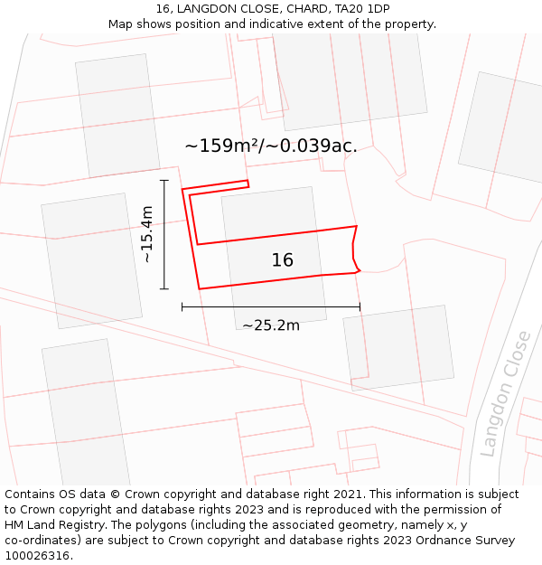 16, LANGDON CLOSE, CHARD, TA20 1DP: Plot and title map
