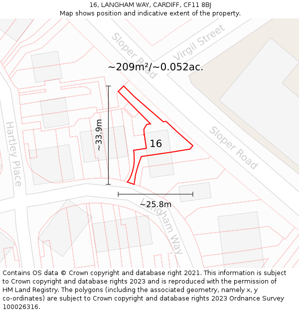 16, LANGHAM WAY, CARDIFF, CF11 8BJ: Plot and title map