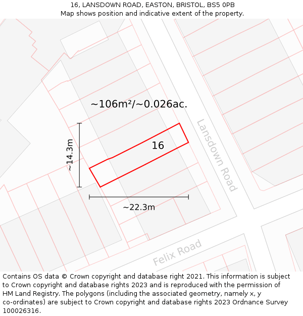16, LANSDOWN ROAD, EASTON, BRISTOL, BS5 0PB: Plot and title map