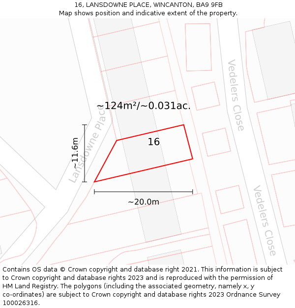 16, LANSDOWNE PLACE, WINCANTON, BA9 9FB: Plot and title map