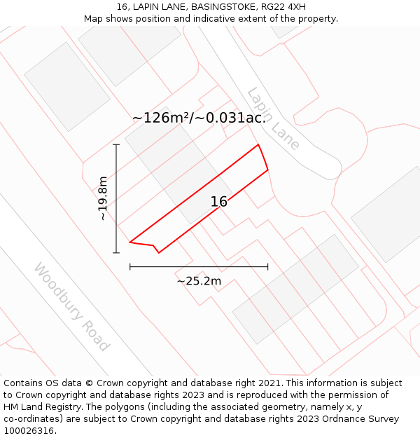 16, LAPIN LANE, BASINGSTOKE, RG22 4XH: Plot and title map