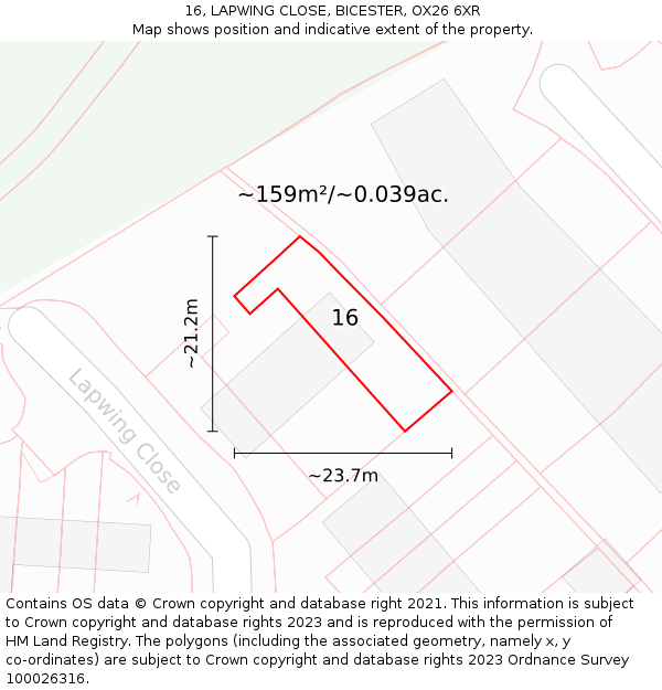 16, LAPWING CLOSE, BICESTER, OX26 6XR: Plot and title map