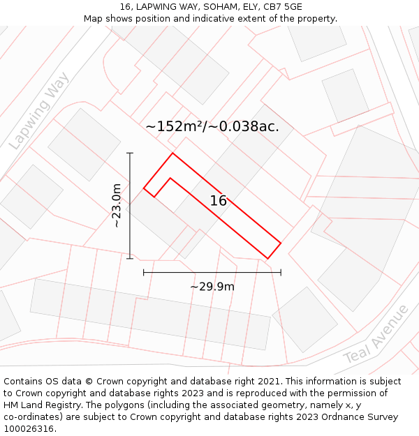 16, LAPWING WAY, SOHAM, ELY, CB7 5GE: Plot and title map