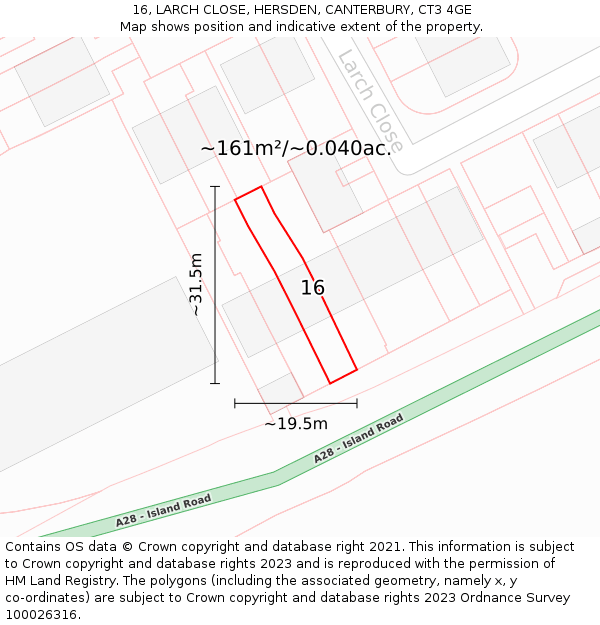 16, LARCH CLOSE, HERSDEN, CANTERBURY, CT3 4GE: Plot and title map