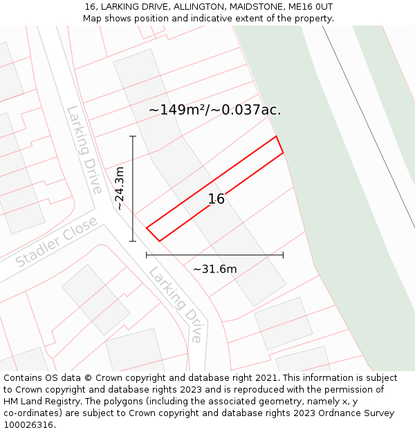 16, LARKING DRIVE, ALLINGTON, MAIDSTONE, ME16 0UT: Plot and title map