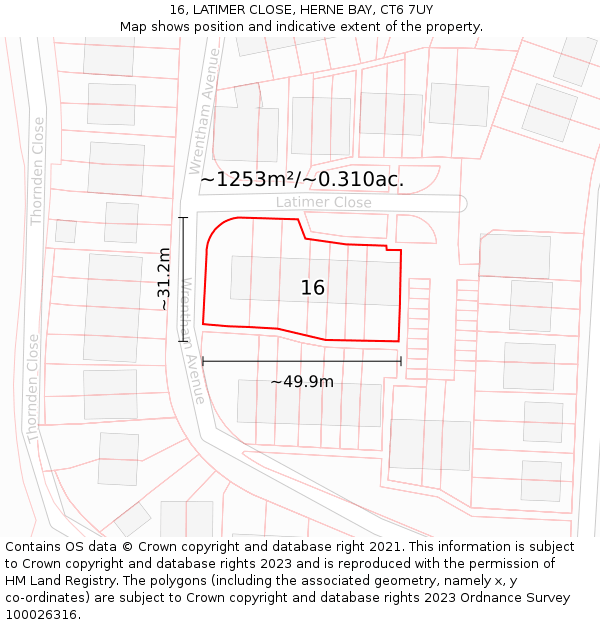 16, LATIMER CLOSE, HERNE BAY, CT6 7UY: Plot and title map