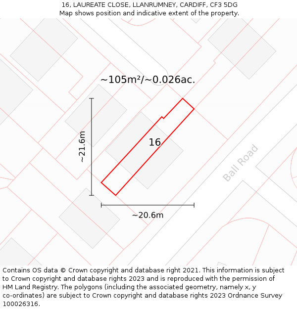 16, LAUREATE CLOSE, LLANRUMNEY, CARDIFF, CF3 5DG: Plot and title map