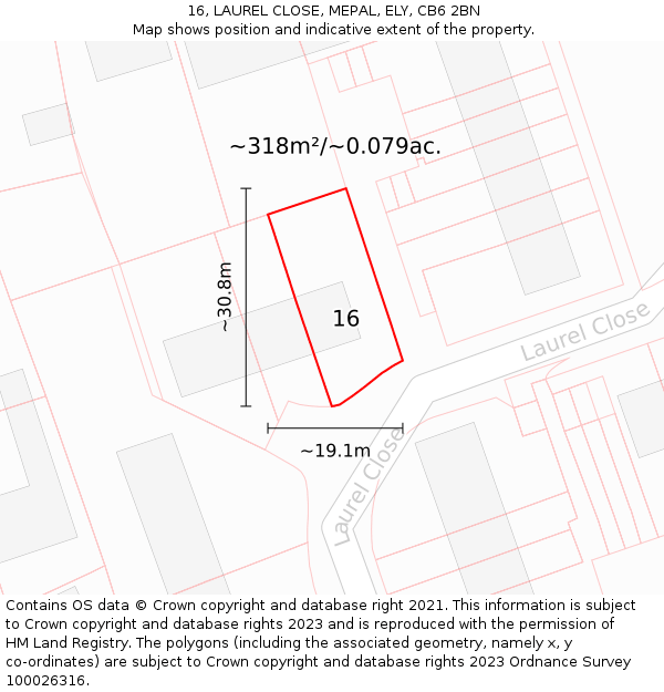 16, LAUREL CLOSE, MEPAL, ELY, CB6 2BN: Plot and title map