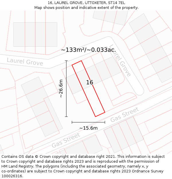 16, LAUREL GROVE, UTTOXETER, ST14 7EL: Plot and title map