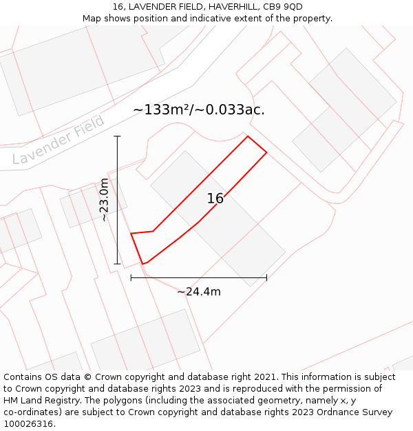 16, LAVENDER FIELD, HAVERHILL, CB9 9QD: Plot and title map
