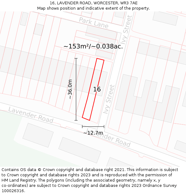 16, LAVENDER ROAD, WORCESTER, WR3 7AE: Plot and title map