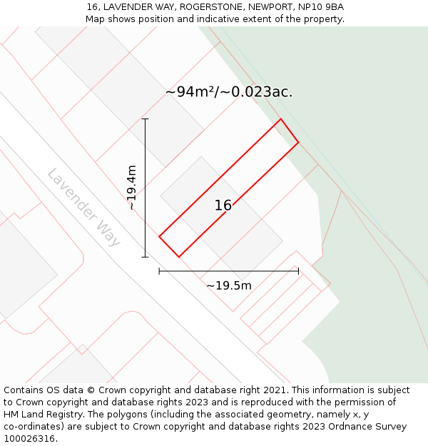 16, LAVENDER WAY, ROGERSTONE, NEWPORT, NP10 9BA: Plot and title map