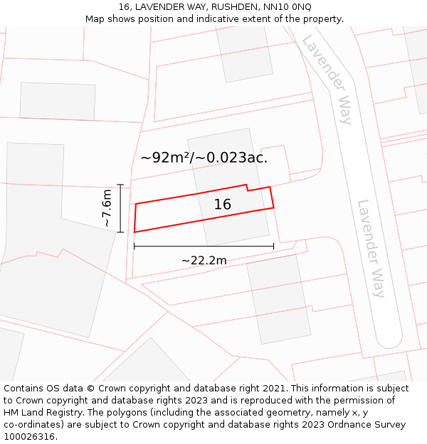 16, LAVENDER WAY, RUSHDEN, NN10 0NQ: Plot and title map