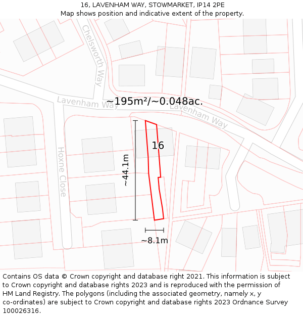 16, LAVENHAM WAY, STOWMARKET, IP14 2PE: Plot and title map