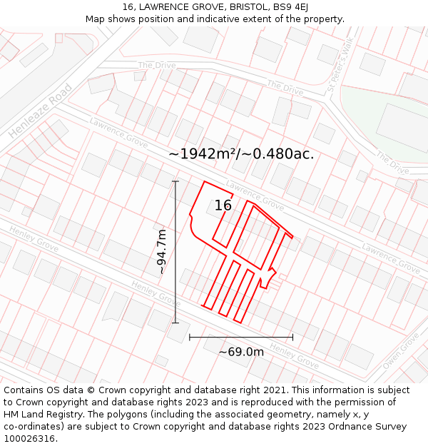 16, LAWRENCE GROVE, BRISTOL, BS9 4EJ: Plot and title map
