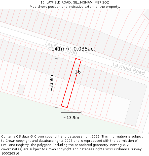 16, LAYFIELD ROAD, GILLINGHAM, ME7 2QZ: Plot and title map