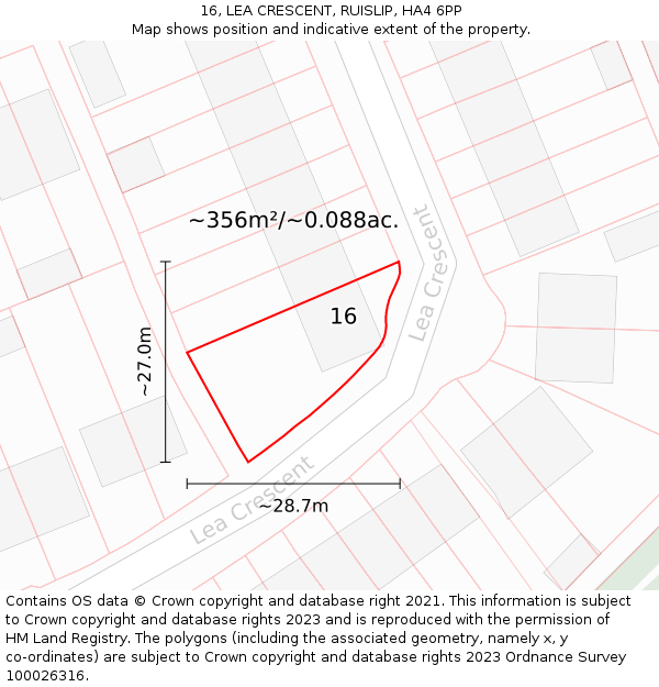 16, LEA CRESCENT, RUISLIP, HA4 6PP: Plot and title map