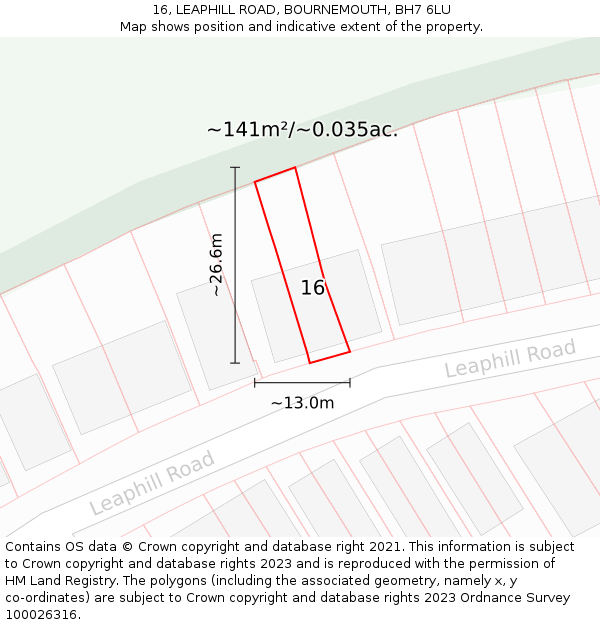 16, LEAPHILL ROAD, BOURNEMOUTH, BH7 6LU: Plot and title map