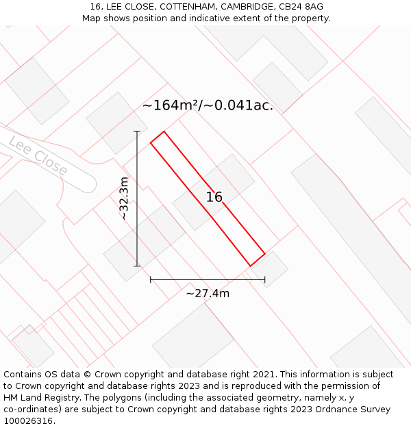 16, LEE CLOSE, COTTENHAM, CAMBRIDGE, CB24 8AG: Plot and title map