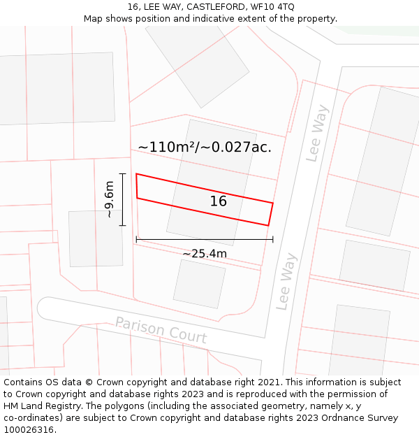 16, LEE WAY, CASTLEFORD, WF10 4TQ: Plot and title map