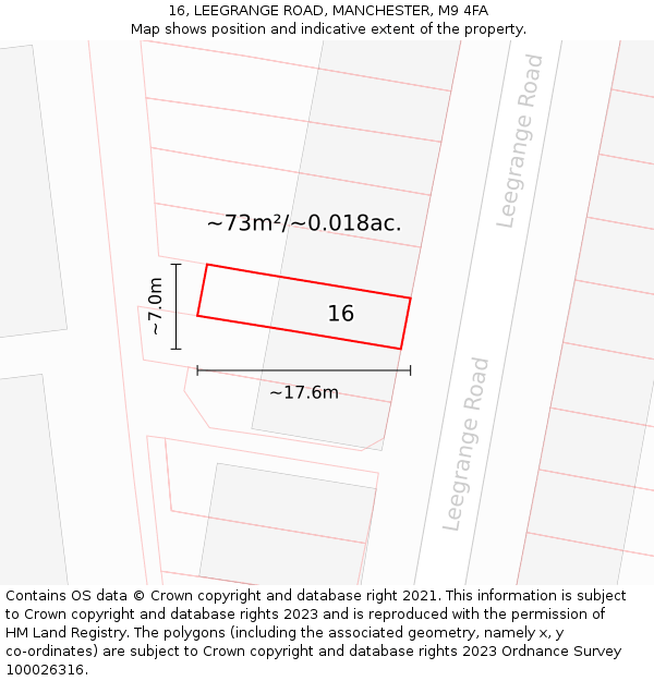 16, LEEGRANGE ROAD, MANCHESTER, M9 4FA: Plot and title map