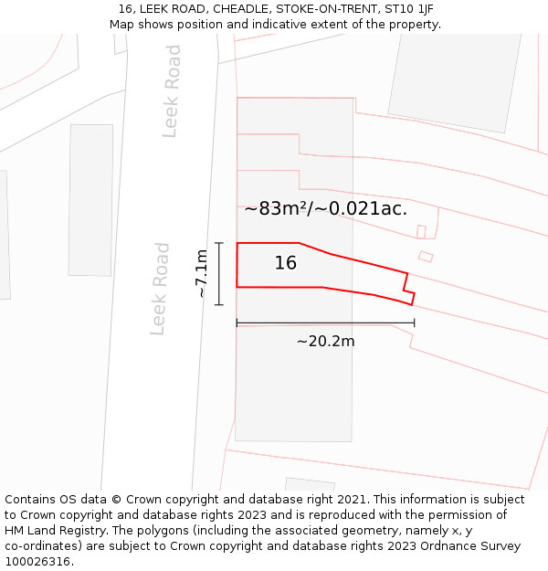 16, LEEK ROAD, CHEADLE, STOKE-ON-TRENT, ST10 1JF: Plot and title map