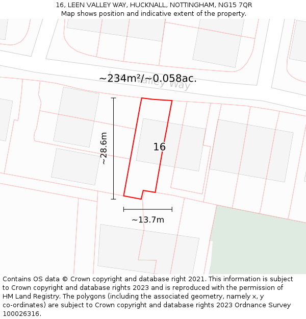 16, LEEN VALLEY WAY, HUCKNALL, NOTTINGHAM, NG15 7QR: Plot and title map