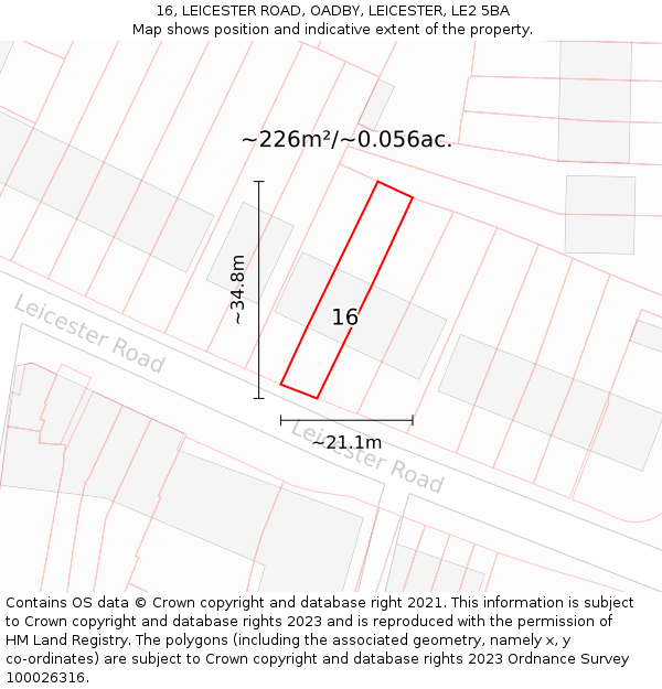 16, LEICESTER ROAD, OADBY, LEICESTER, LE2 5BA: Plot and title map