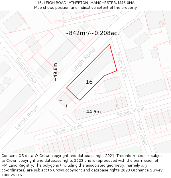 16, LEIGH ROAD, ATHERTON, MANCHESTER, M46 0NA: Plot and title map