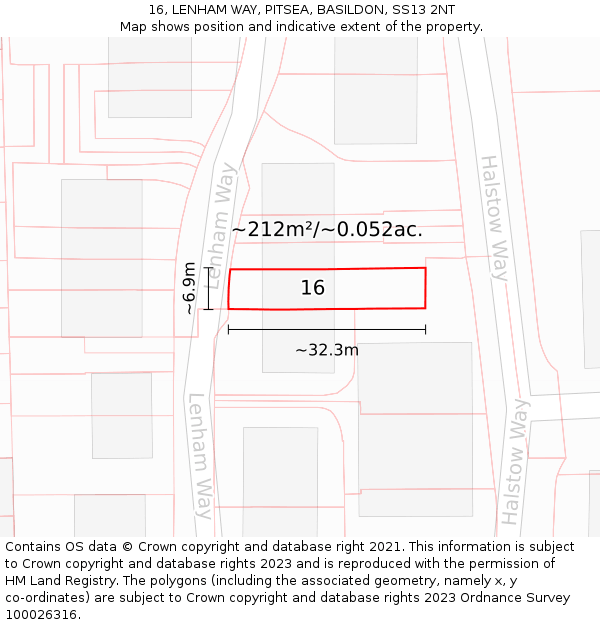 16, LENHAM WAY, PITSEA, BASILDON, SS13 2NT: Plot and title map