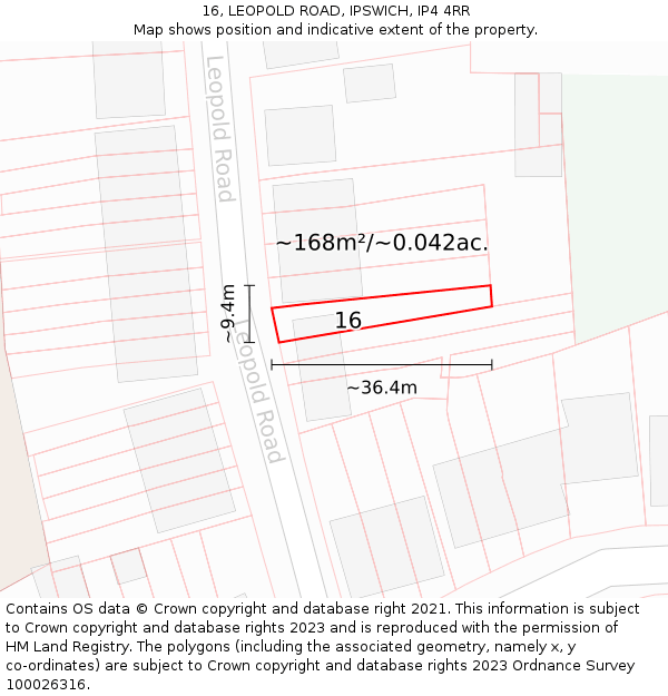 16, LEOPOLD ROAD, IPSWICH, IP4 4RR: Plot and title map