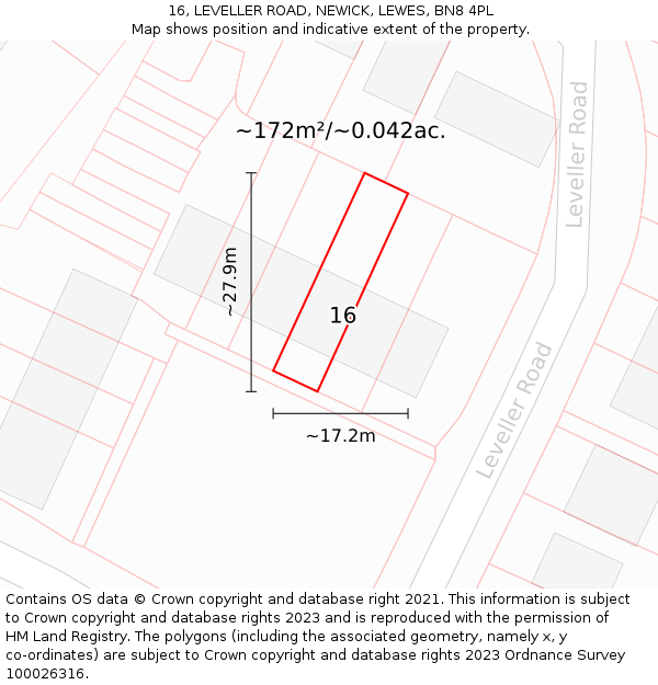 16, LEVELLER ROAD, NEWICK, LEWES, BN8 4PL: Plot and title map