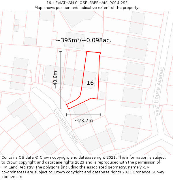 16, LEVIATHAN CLOSE, FAREHAM, PO14 2SF: Plot and title map