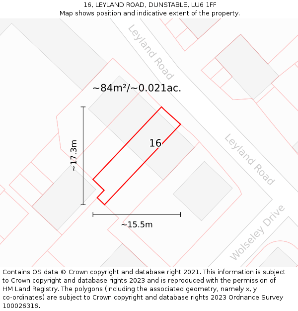 16, LEYLAND ROAD, DUNSTABLE, LU6 1FF: Plot and title map