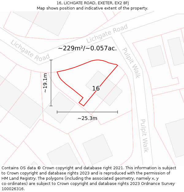 16, LICHGATE ROAD, EXETER, EX2 8FJ: Plot and title map