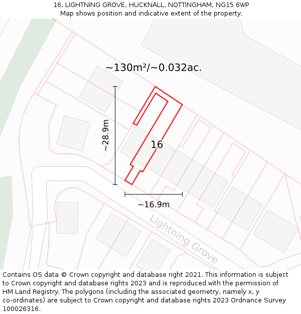 16, LIGHTNING GROVE, HUCKNALL, NOTTINGHAM, NG15 6WP: Plot and title map