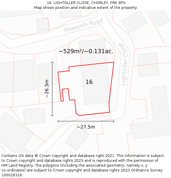 16, LIGHTOLLER CLOSE, CHORLEY, PR6 9FN: Plot and title map