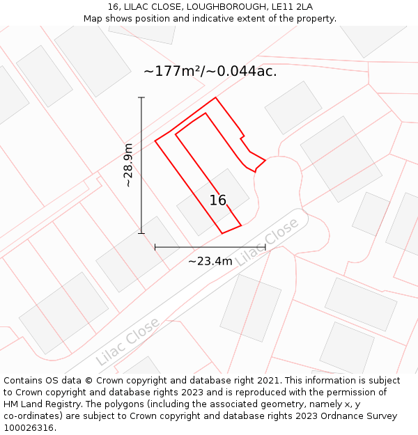 16, LILAC CLOSE, LOUGHBOROUGH, LE11 2LA: Plot and title map