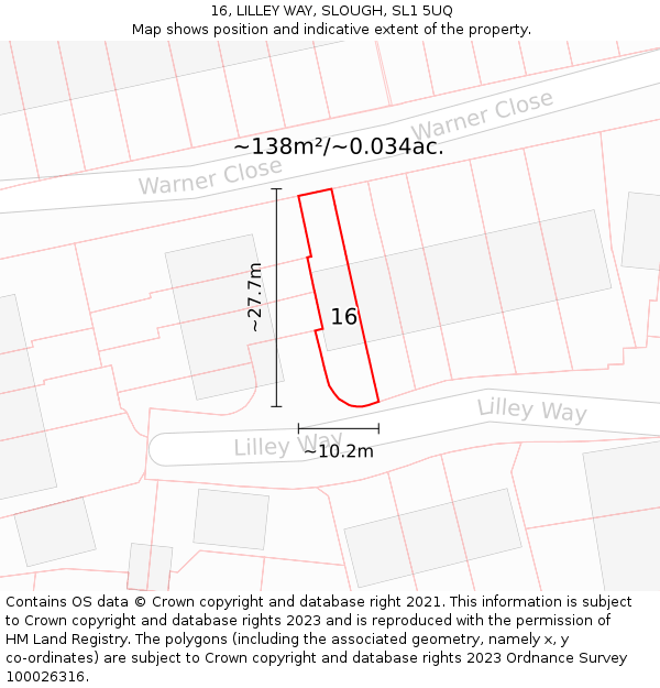 16, LILLEY WAY, SLOUGH, SL1 5UQ: Plot and title map